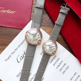 Ballon Blanc De Cartier Leather Strap Diamond Watch Gray