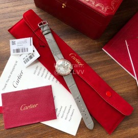 Ballon Blanc De Cartier Leather Strap Diamond Watch Gray