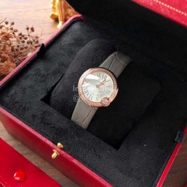 Ballon Blanc De Cartier Leather Strap Diamond Watch Gray