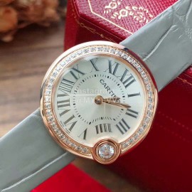 Ballon Blanc De Cartier Leather Strap Diamond Watch Gray