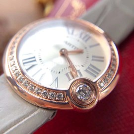 Ballon Blanc De Cartier Leather Strap Diamond Watch Gray