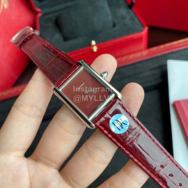 Cartier Tank Must Square Dial Leather Strap Watch Wine Red