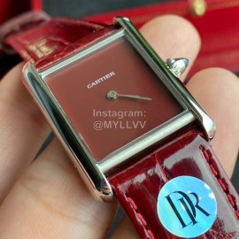 Cartier Tank Must Square Dial Leather Strap Watch Wine Red