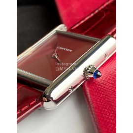Cartier Tank Must Square Dial Leather Strap Watch Wine Red