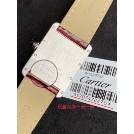 Cartier Tank Must Square Dial Leather Strap Watch Wine Red