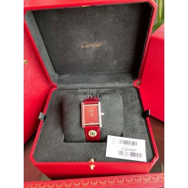 Cartier Tank Must Square Dial Leather Strap Watch Wine Red