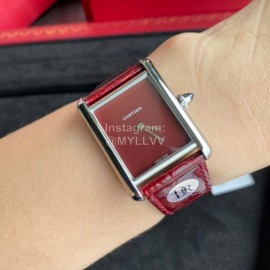 Cartier Tank Must Square Dial Leather Strap Watch Wine Red