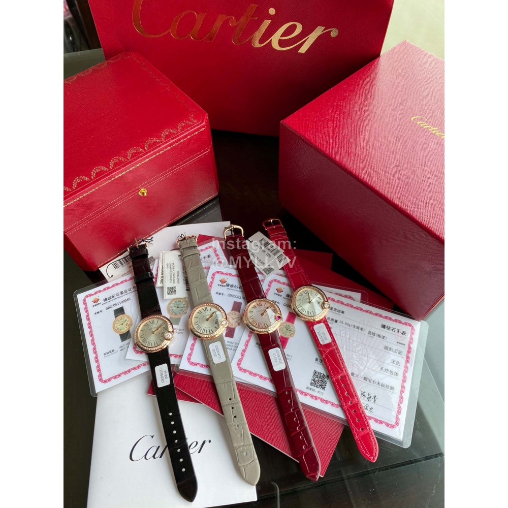 Cartier Roman Digital 30mm Dial Diamond Leather Strap Watch Gray