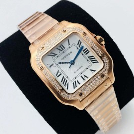 Santos De Cartier Bv Factory Diamond Square Dial Watch Rose Gold