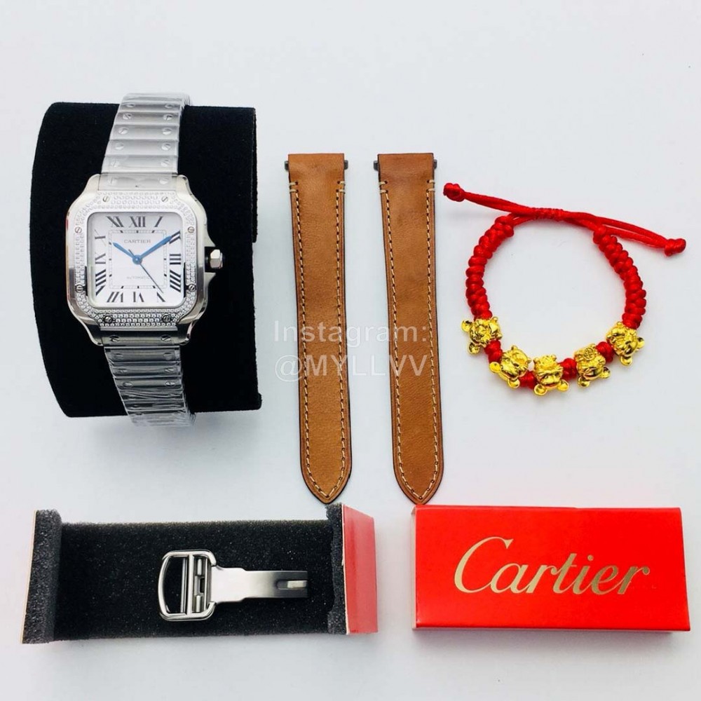 Santos De Cartier Bv Factory Diamond Square Dial Watch Silver