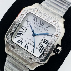 Santos De Cartier Bv Factory Diamond Square Dial Watch Silver