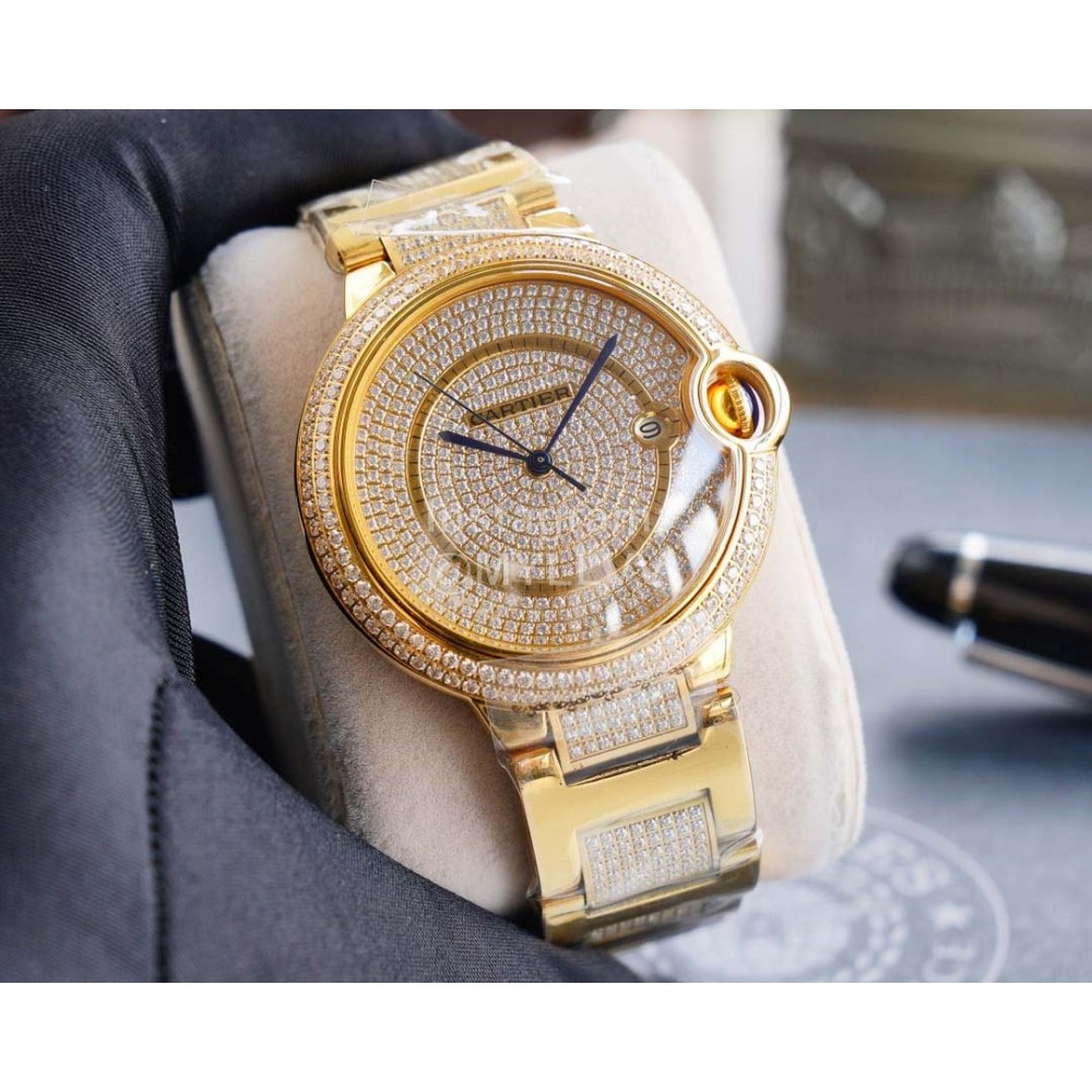 Cartier Fashion Diamond Dial Steel Strap Watch For Men Gold