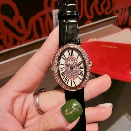 Cartier 316l Fine Steel Case Diamond Dial Cowhide Strap Watch