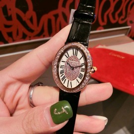 Cartier 316l Fine Steel Case Diamond Dial Cowhide Strap Watch