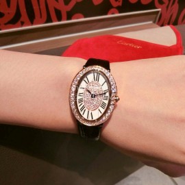 Cartier 316l Fine Steel Case Diamond Dial Cowhide Strap Watch