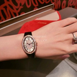 Cartier 316l Fine Steel Case Diamond Dial Cowhide Strap Watch