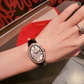 Cartier 316l Fine Steel Case Diamond Dial Cowhide Strap Watch