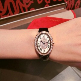 Cartier 316l Fine Steel Case Diamond Dial Cowhide Strap Watch