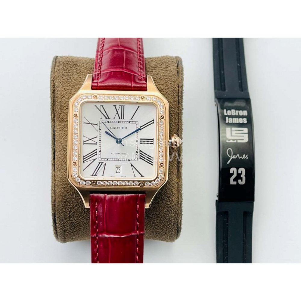 Cartier Uu Factory Santos-Dumont 904l Fine Steel Case Watch Wine Red