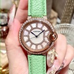 Cartier Diamond Dial Soft Leather Strap Quartz Watch For Women