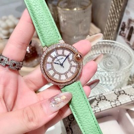 Cartier Diamond Dial Soft Leather Strap Quartz Watch For Women