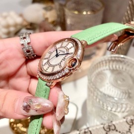 Cartier Diamond Dial Soft Leather Strap Quartz Watch For Women