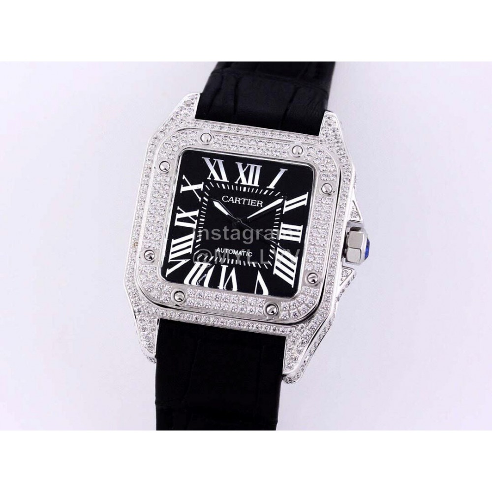 Cartier Sf Factory Diamond Square Dial Mechanical Watch Black