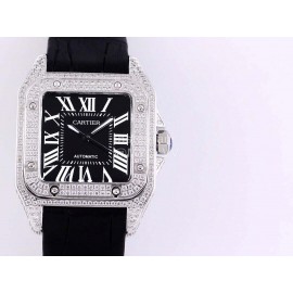Cartier Sf Factory Diamond Square Dial Mechanical Watch Black