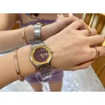 Vintage Cartier Santons Octagon Large Steel Strap Watch Wine Red