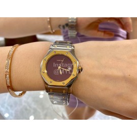 Vintage Cartier Santons Octagon Large Steel Strap Watch Wine Red