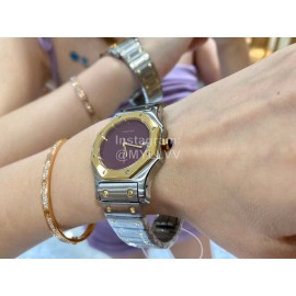 Vintage Cartier Santons Octagon Large Steel Strap Watch Wine Red