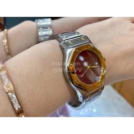 Vintage Cartier Santons Octagon Large Steel Strap Watch Wine Red