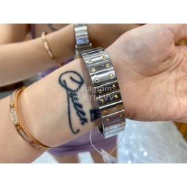 Vintage Cartier Santons Octagon Large Steel Strap Watch Wine Red