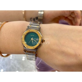 Vintage Cartier Santons Octagon Small Steel Strap Watch Green