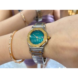 Vintage Cartier Santons Octagon Small Steel Strap Watch Green