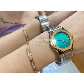 Vintage Cartier Santons Octagon Large Steel Strap Watch Green