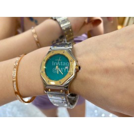 Vintage Cartier Santons Octagon Large Steel Strap Watch Green