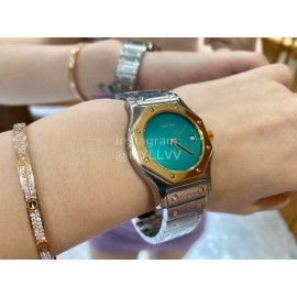 Vintage Cartier Santons Octagon Large Steel Strap Watch Green