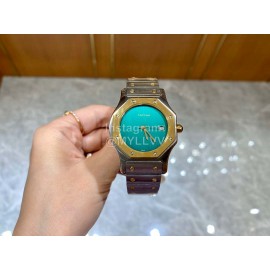 Vintage Cartier Santons Octagon Large Steel Strap Watch Green