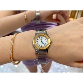 Vintage Cartier Santons Octagon Small Steel Strap Watch White