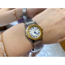 Vintage Cartier Santons Octagon Small Steel Strap Watch White