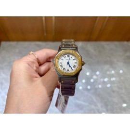 Vintage Cartier Santons Octagon Small Steel Strap Watch White