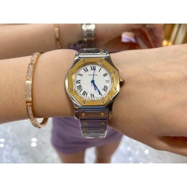 Vintage Cartier Santons Octagon Large Steel Strap Watch White