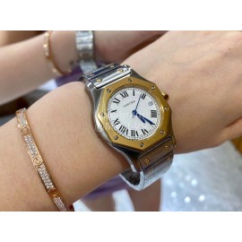 Vintage Cartier Santons Octagon Large Steel Strap Watch White