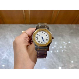 Vintage Cartier Santons Octagon Large Steel Strap Watch White