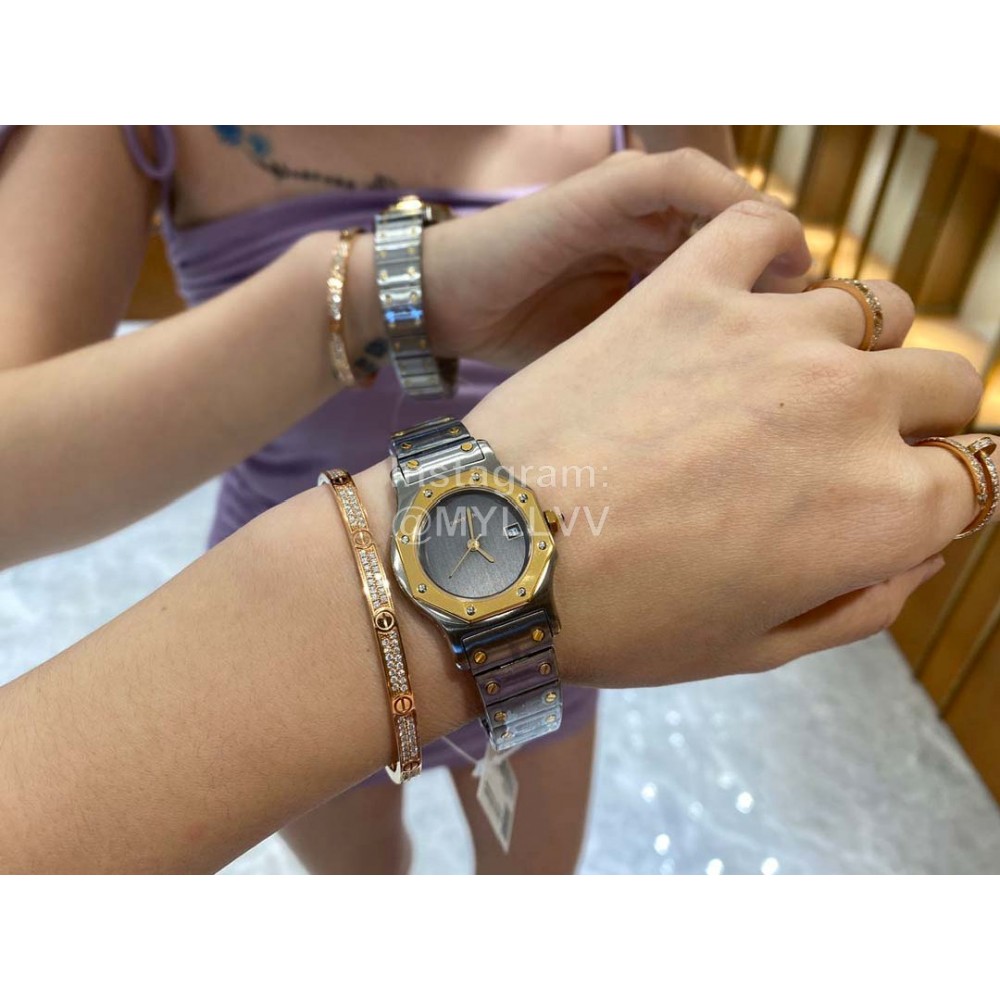 Vintage Cartier Santons Octagon Small Steel Strap Watch Gray