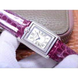 Cartier Square Dial Leather Strap Watch Purple