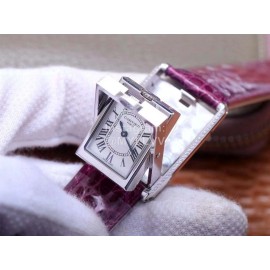 Cartier Square Dial Leather Strap Watch Purple