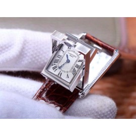 Cartier Square Dial Leather Strap Watch Reddish Brown