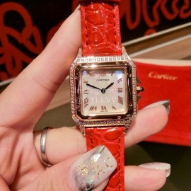 PanthèRe De Cartier Diamond Square Dial Watch For Women Red